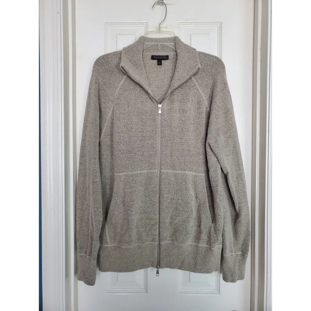 Banana‎ Republic Wool Alpaca Blend Full Zip Sweater Gray Mock Neck Large